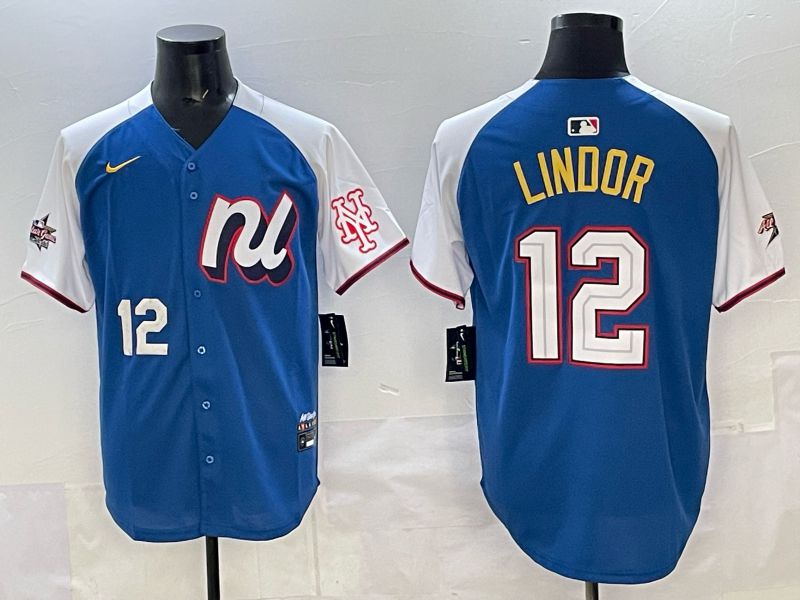 Men New York Mets 12 Lindor Blue white All star 2025 Nike MLB Jersey style 03